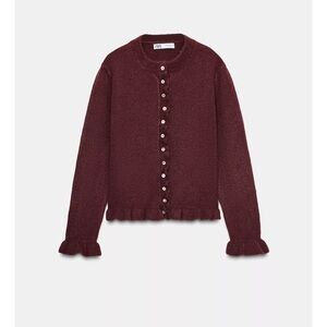 Zara Burgundy Cardigan with Ruffle Accents